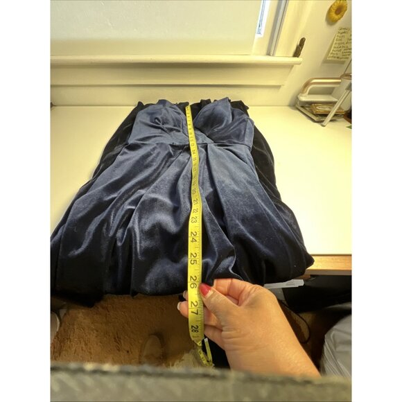 B2 Jasmine Velvet Dark Blue long Dress Womens 4 Side Slit Babydoll Prom - Picture 13 of 13